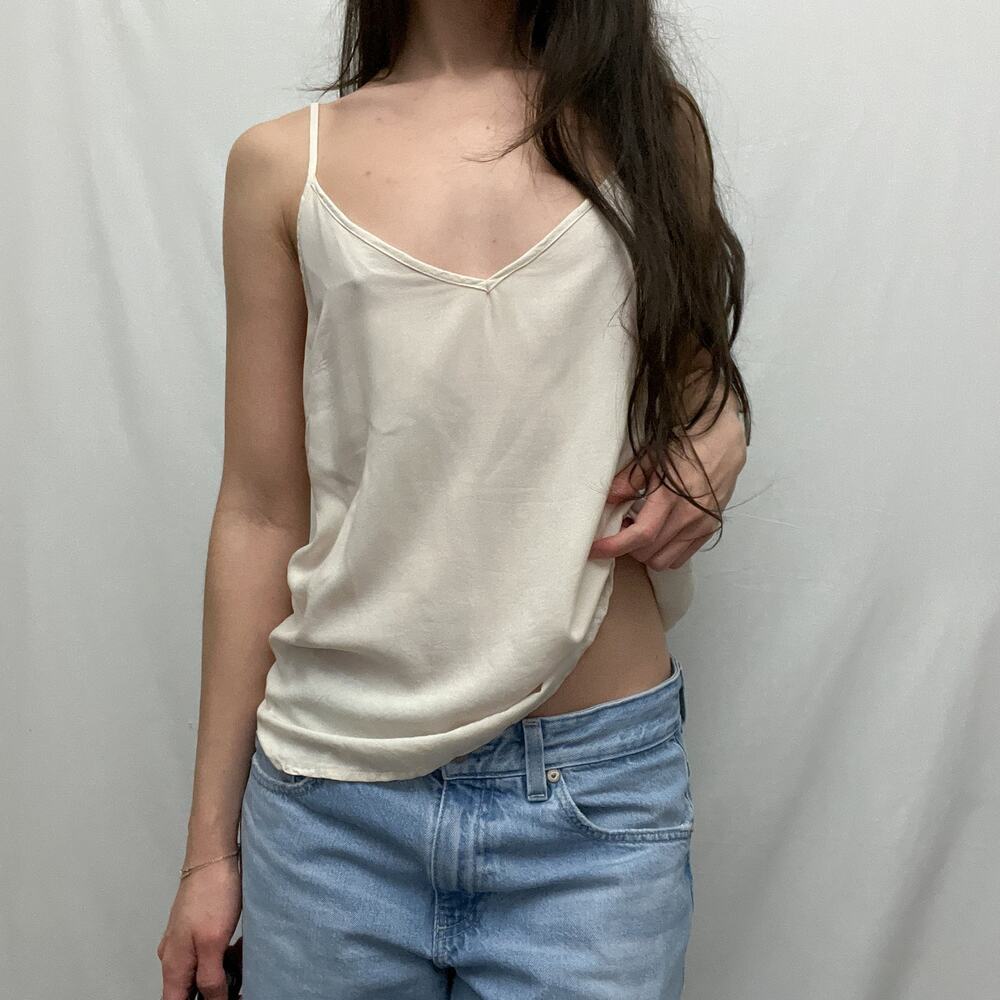 maeve anthropologie cream minimalist basic v neck slip cami tank top blouse
